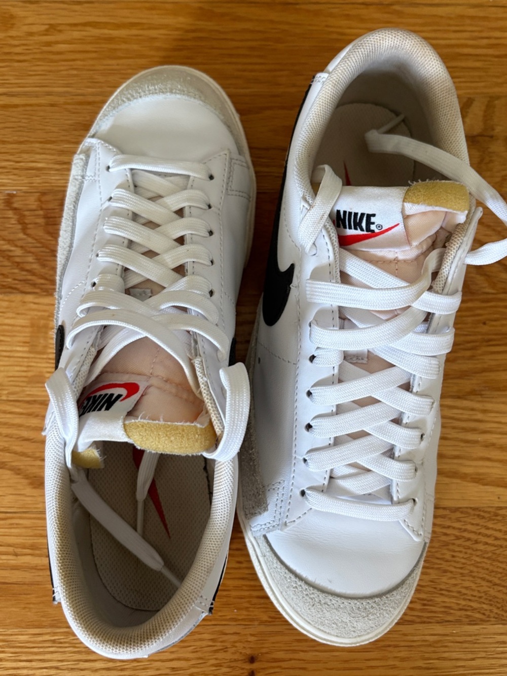 Nike Blazer Loe Cut White Platform Sneakers w Black Swoosh and Red Tongue Logo - Picture 8 of 14